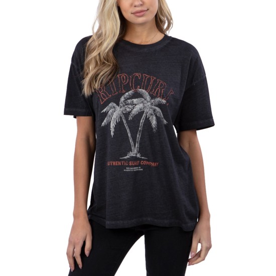  Juniors’ Tropic Dust Oversized T-Shirt, Black/XL
