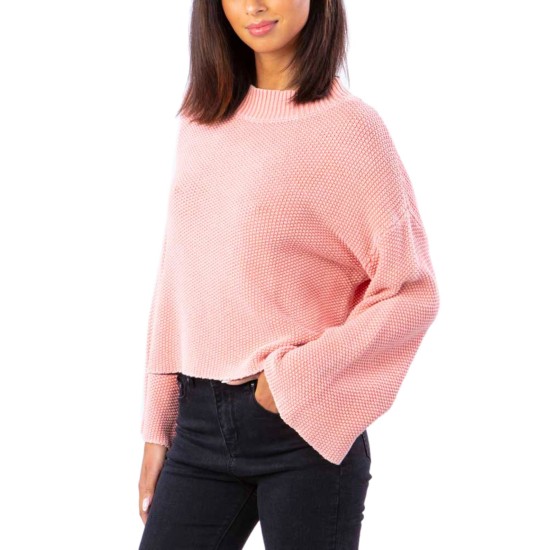  Womens Tropicana Bell Sleeve Cotton Sweater, Light Pink/S