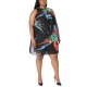 Robbie Bee Womens Plus Size Printed Mock Neck Dress, Black/16W