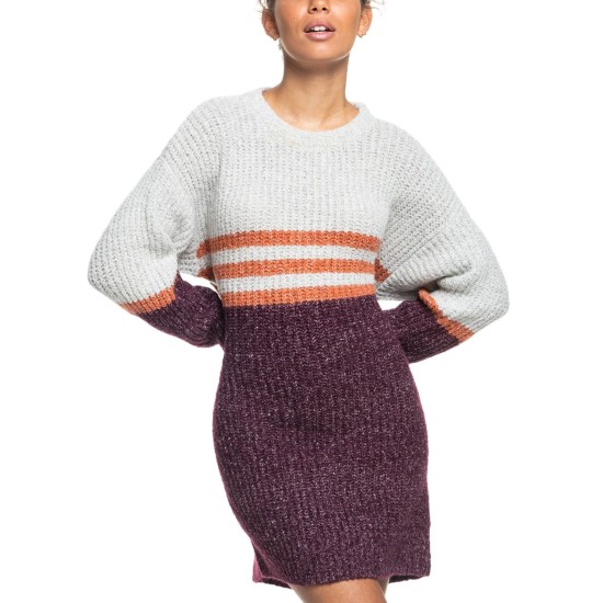  Milky Cloud Long Sleeve Sweater Dress, Wine, Medium(US 7-9)