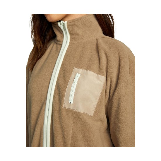  Women’s Relaxed Fit Zip Fleece Jackets Downside Zip (Dark Khaki, Large)