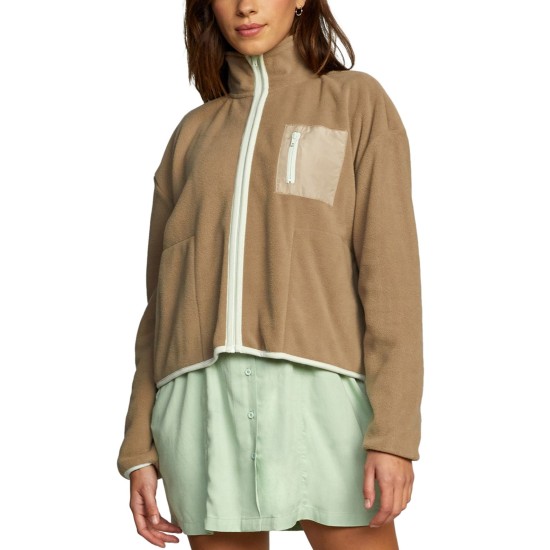  Women’s Relaxed Fit Zip Fleece Jackets Downside Zip (Dark Khaki, Large)