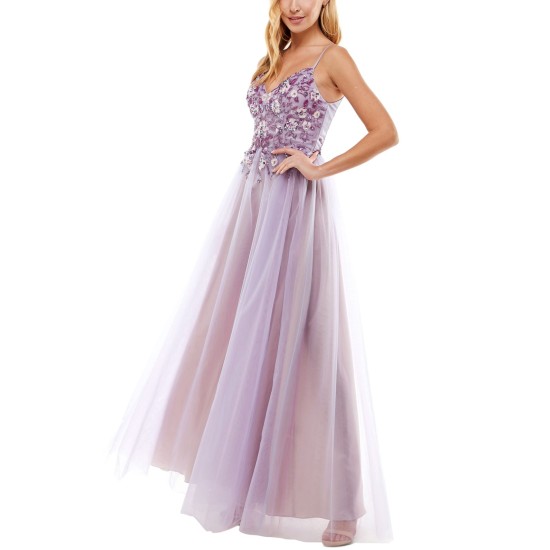  Women’s Spaghetti Strap V Neck Full-Length Ballgown Dress, Purple, 9