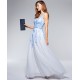   Women’s V-Neck Embroidered Gown  Dress, Blue/Ivory, 1