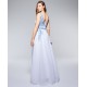   Women’s V-Neck Embroidered Gown  Dress, Blue/Ivory, 1