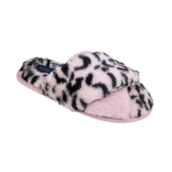 , Leopard Faux Fur Crossband Slippers,  L (9-10)