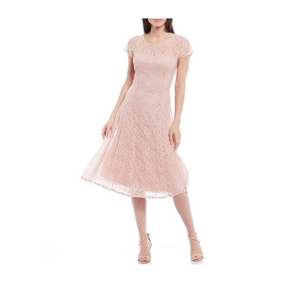 Sl Fashions Womens Sequined Lace Midi Dress, Light Pink/4