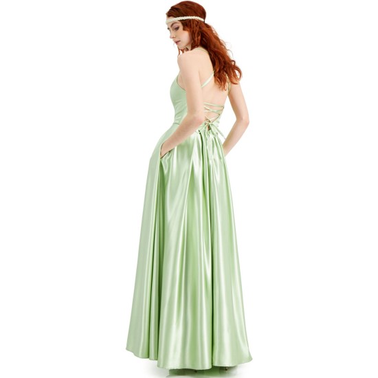  Womens Juniors’ Lace-Up-Back Satin Gown, Green/5