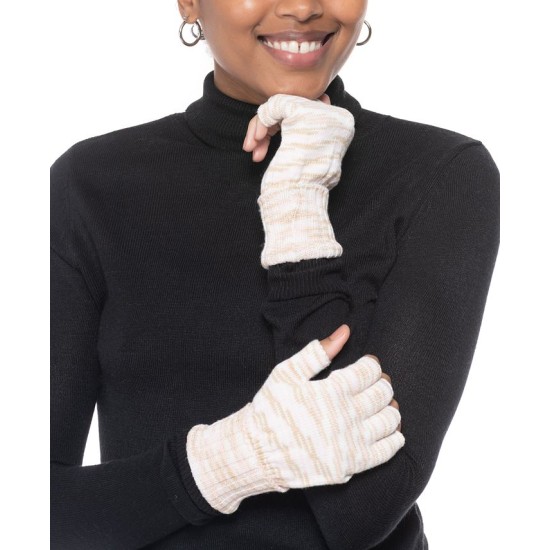 Style & Co Marled Fingerless Gloves, White and Beige,  7-1/2″L X 3-1/2″W