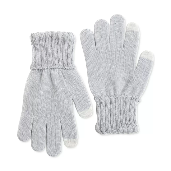 Style & Co Solid Shine Gloves, Grey,8-1/2