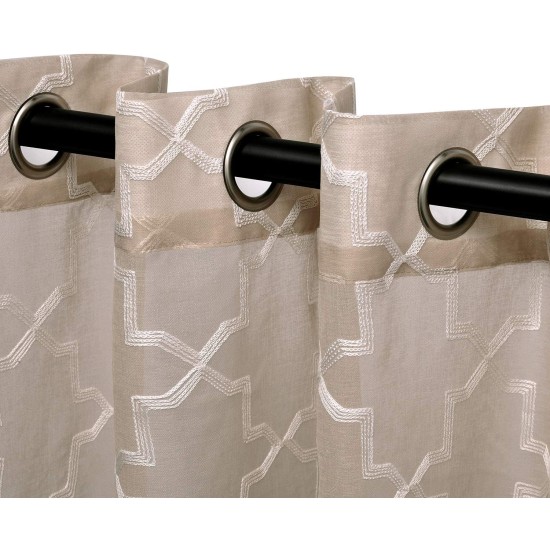  Semi-Sheer Quatrefoil Printed Curtain Panels, Set of 2, 52″ x 96″, Sand