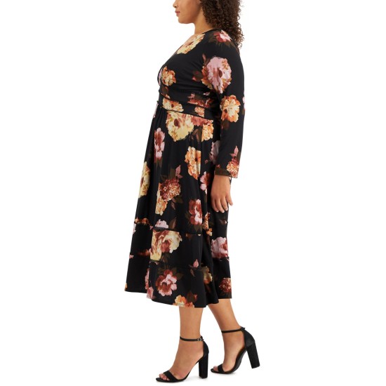  Womens Plus Size Floral-Print Maxi Dress, Black/14W