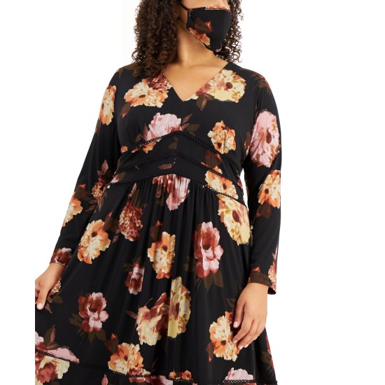  Womens Plus Size Floral-Print Maxi Dress, Black/14W