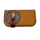  Handmade Womens Vegan Wallet Water-based Print Eco Friendly Faux Leather Wallet, Orange, Frida Holding a Cat