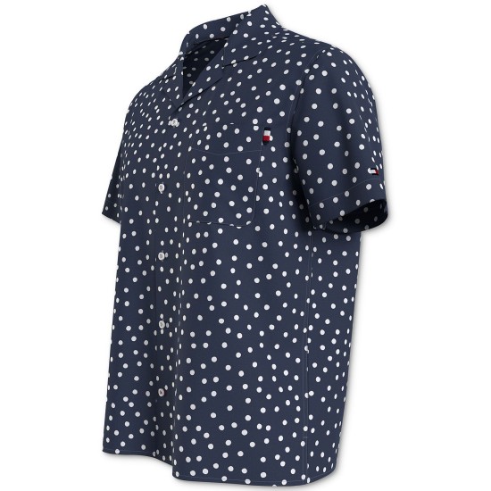  Men’s Chambray Dot Print Short Sleeve Shirt