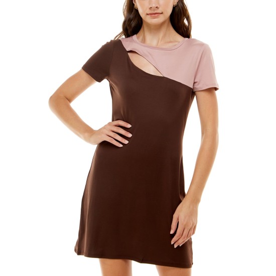  Juniors’ Colorblocked Cutout Bodycon Dress, Brown, Medium