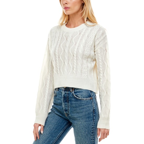  Juniors’ Mixed-Cable Sweater, Ivory, Large