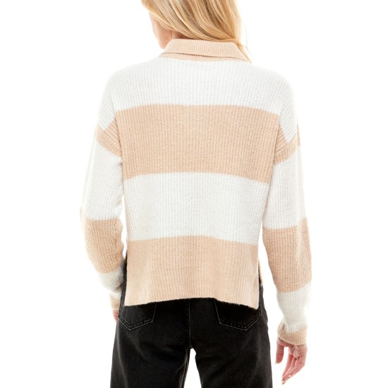 Juniors’ Striped Rugby Sweater, Beige, X-Small