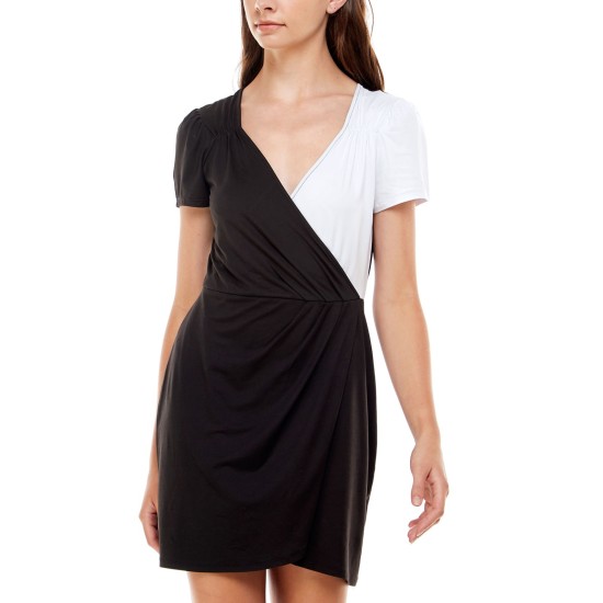  Womens Juniors’ Colorblocked Dress, Black/White-L
