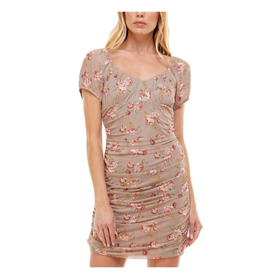  Womens Juniors’ Printed Ruched Bodycon Dress,Floral/S