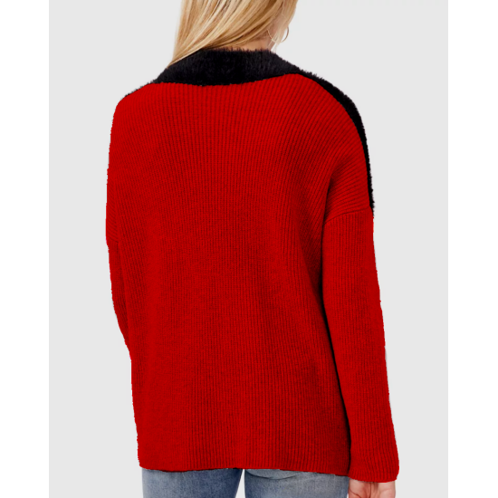  Asymmetrical Colorblocked Sweater, Vermillion, Medium
