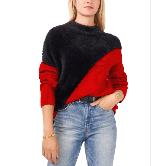  Asymmetrical Colorblocked Sweater, Vermillion, Medium