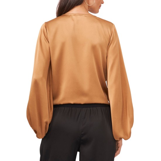  Ruched Front Crepe Blouse, Wild Oak, X-Small