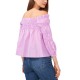  Women’s Cotton Smocked Off-The-Shoulder Top, Lilac, Medium