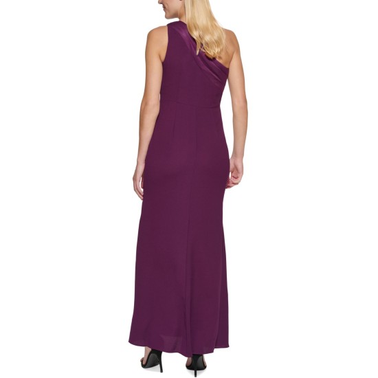  Womens One-Shoulder Side-Pleated Gown Dress, Purple/10