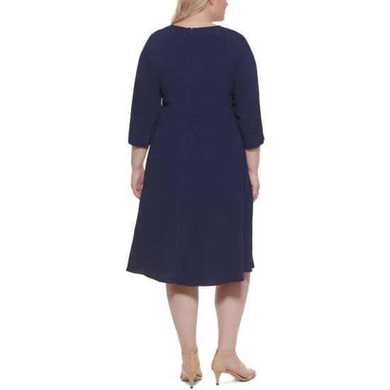  Womens Plus Size Faux-Wrap Dress, Navy/22W