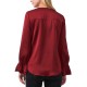  Women’s Wrap Front Double Cuff Blouse, Earth Red, Large