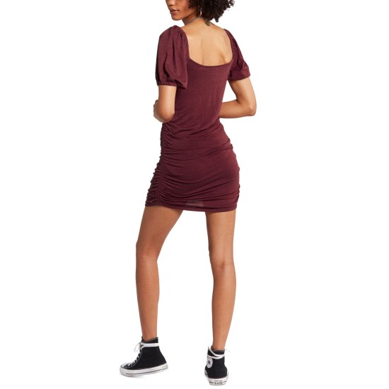  Juniors’ Shore Shook Ruched Mini Dress, Brown, Medium