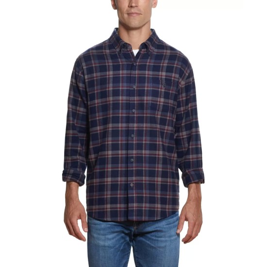  Men’s Plaid Flannel Shirt, Deep Blue, Small