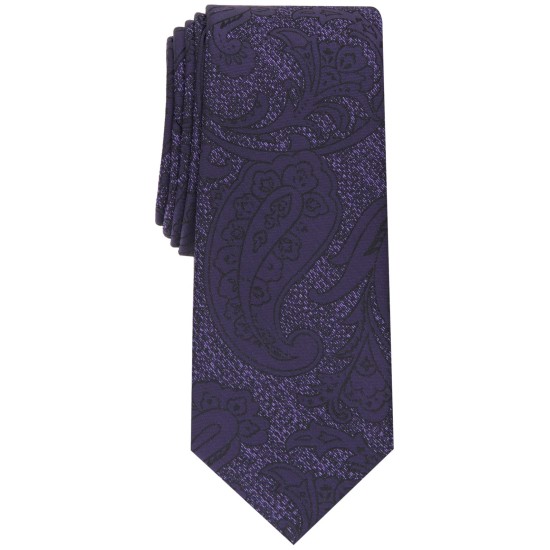  Men’s Shearn Paisley Silk Blend Textured Slim Tie,Purple