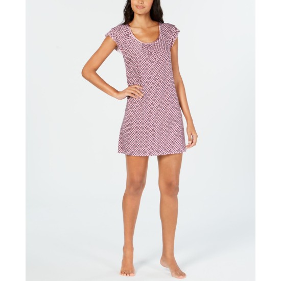  Printed Flutter Sleeve Nightgown (Purple, XS)
