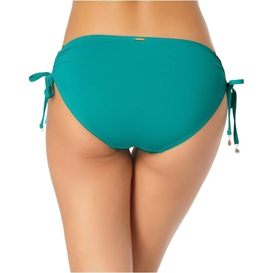  Ruched-Side Bikini Bottoms, Green, Large