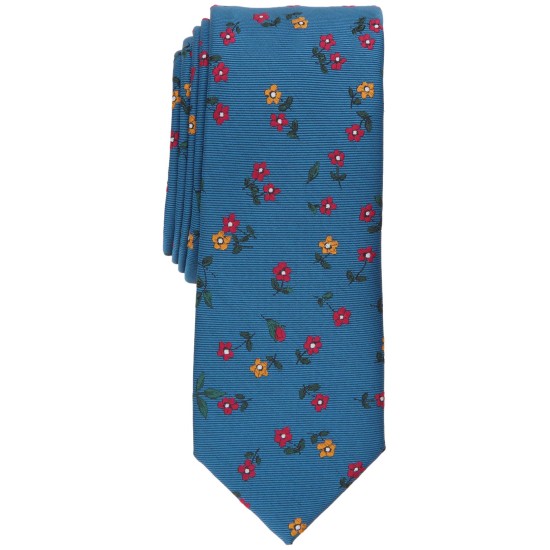  Men’s Skinny Floral Tie, Teal