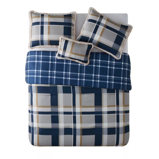  Curtis Plaid Reversible 3 Piece Comforter Sets, Navy, King