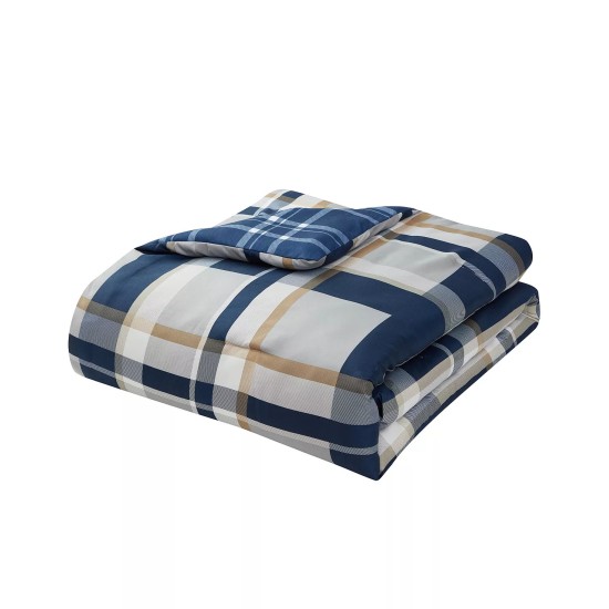  Curtis Plaid Reversible 3 Piece Comforter Sets, Navy, King