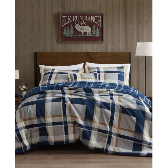  Curtis Plaid Reversible 3 Piece Comforter Sets, Navy, King