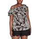  Women’s Trendy Plus Size Palm-Print Ruffle T-Shirt Tops