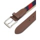  Men’s Canvas Ribbon Overlay Belt with Faux-Leather Trim, Navy/Red, Large (38-40)