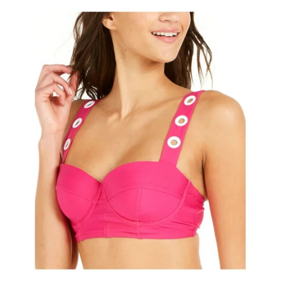  Grommet-Strap Underwire Bikini Top, Large, Pink