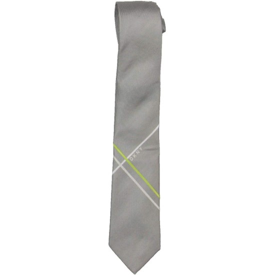  Men’s Cross Street Striped Skinny Neck Tie Silk Accessory, Gray