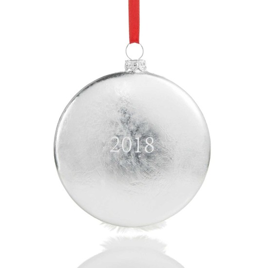  2018 Silver Disc with Reindeer & Snow Pattern Christmas Ornament