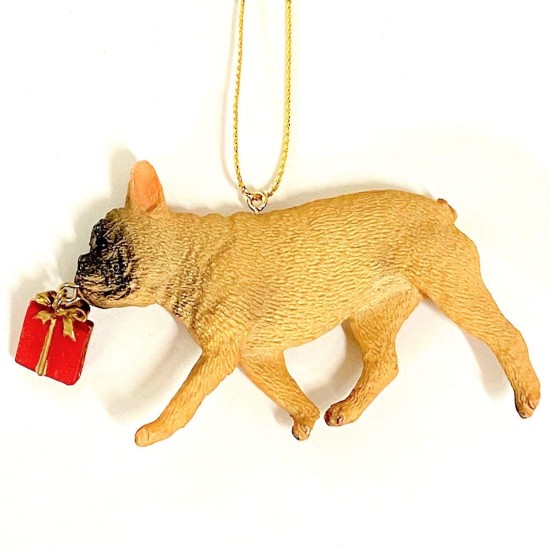  French Bulldog with Red Present Christmas Ornament