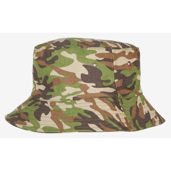  Men’s Small Embroidered Logo Camouflage Bucket Hat Cap, Green Camo