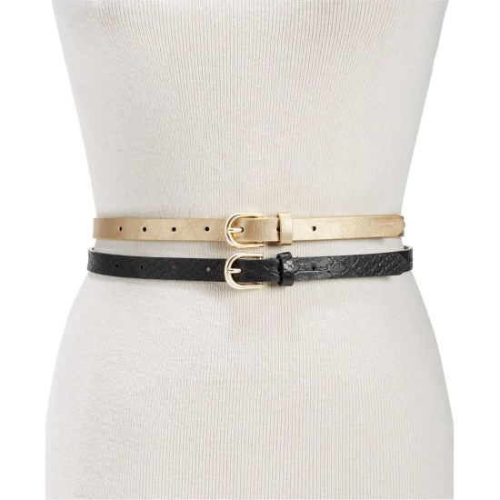  Women’s  2-for-1 Metallic & Embossed Skinny Belts