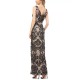  Womens Embroidered Side-Slit Gown Dress, Black, 8
