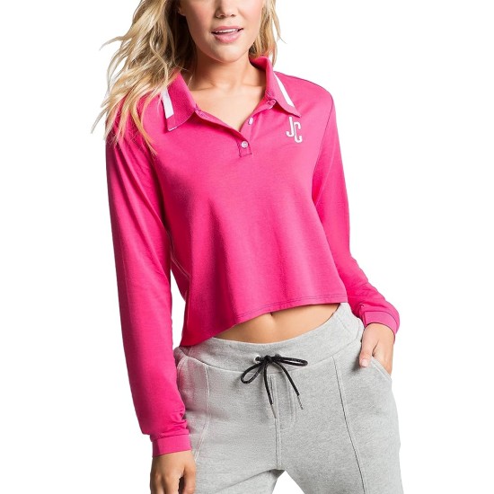  Womens Cropped Collared Shirt, Pink/S